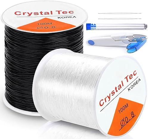YEFAF Gummiband für Armbänder, 2 Spule Elastisches Band Faden für Armbänder, 100M/Spule 0.8mm Perlenschnur Elastisch für Perlenschmuck Armbänder DIY Basteln