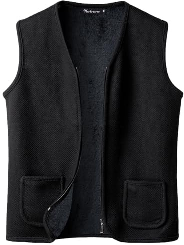 Harbrosrce Chalecos Exteriores de Punto para Hombre Forro Polar Cárdigan sin Mangas Otoño Invierno Cremallera Chaqueta de Suéter Cálido Caballero