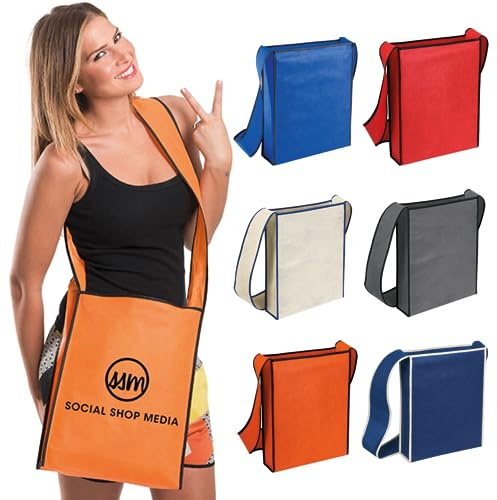 Hole Gadget ® | Borse in TNT Personalizzate per Fiere, Eventi, Meeting 30x38,5x8,5 cm Con Personalizzazione Sacche per Aziende Gadget Promozionali Aziendali Personalizzati ed Omaggio a Clienti (50)