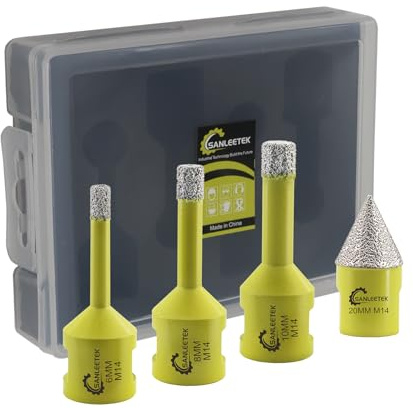 Juego de Brocas Diamante 4piezas - 6/8/10mm Sierra Perforadora+1pieza 20mm Broca de Chaflán para Cerámica Porcelánico Mármol Granito M14 Rosca SANLEETEK