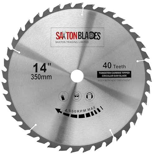 Lame de scie circulaire Saxton TCT pour bois 350 mm x 30 mm x 40 dents compatible avec Bosch, Makita, etc. Compatible avec les scies de 355 mm