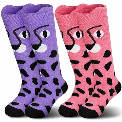 Muezna 2 Paar Kinder Merinowolle Skisocken, Jungen Mädchen Winter Thermosocken Kindersocken Sportsocken Knie-High Warme Dicke Skifahren Skaten Socken (OTC)