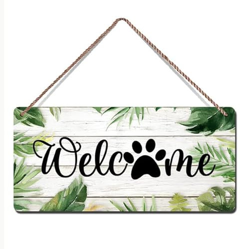 Geroclonup 15X30 Welcome Dog Paws Sign For Front Door Porch Farmhouse Rectangle Wooden Welcome Sign Plaque For Home Room Door Hangers