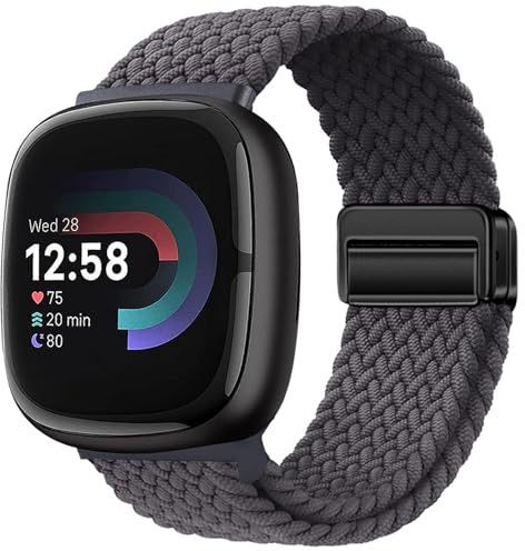 Yeahxing Geflochtene Magnetisch Armband Kompatibel mit Fitbit Versa 4/Versa 3/Sense 2/Sense 1,Weiche elastische Nylon Sport Loop Strap mit Magnetverschluss für Frauen Männer