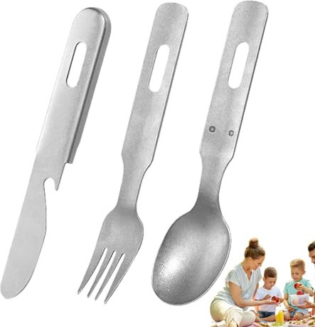 Camping-Besteck-Set, Küchenbesteck-Set, dreiteiliges Besteck-Set aus Edelstahl | Besteckzubehör mit matter Textur für Wandern, Mittagessen, Picknick, Camping und