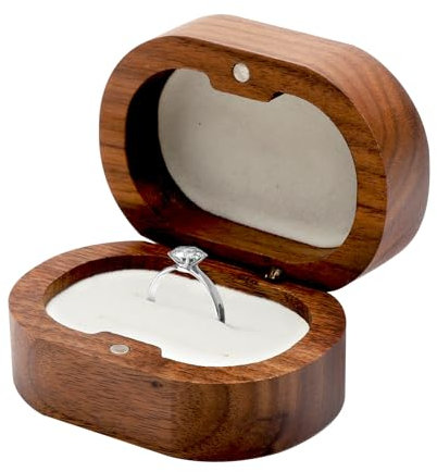 Holz Ringbox, Vintage Massive Walnuss Ring Box, Hochzeits Ringbox , Handgefertigte Ringschachtel für Heiratsantrag, Verlobungs Ringbox, Oval Ringkästchen hochzeit für Tägliche Lagerung Schmuckkästchen