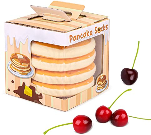 Funny Pancake Socks Box for Men Women Teen Boys - Funny Pancake Lovers Fathers Day Novelty Gifts for Dad Husband Brother Food Fun Funky Socks-Valentines Birthday Gifts Ideas Christmas Stocking Fillers