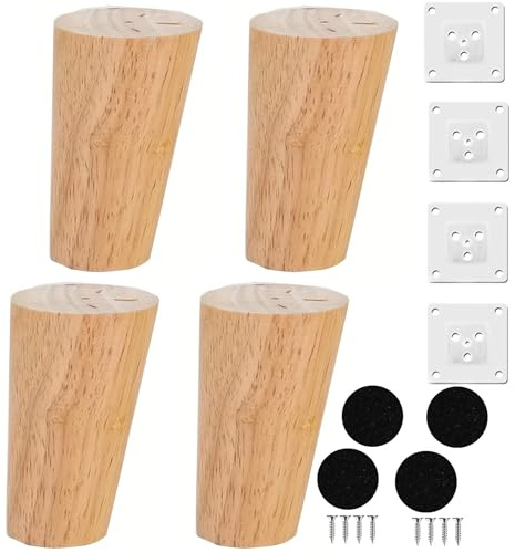 Goomp 4 Stück 25cm Möbelfüße Holz Möbelbeine,Massivholz Konisch Beine Aus Eiche für Stühle Sofa Bett Schrank Couch Stuhl