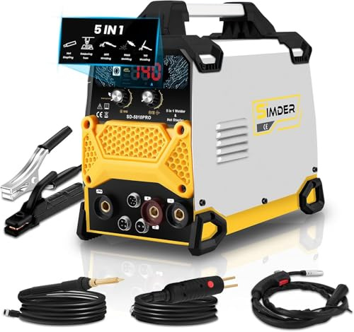 SSimder Fülldraht Schweißgerät 140A, 5-in-1 MIG/TIG/MMA/Kunststoff/Löten | Auto Reparatur, Landwirtschaft, Heimwerker DIY, Kunststoffreparatur, Lötkolben, IGBT, Tragbar 5.15KG, 220V