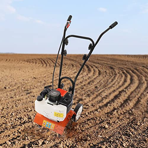 OUKANING Gartenfräse Benzin 25 cm Arbeitsbreite - Gartenhacke 43CC Ackerfräse Benzin Motorhacke 2 Takt 1,7PS Motor Bodenfräse 7000r/min 8500rpm