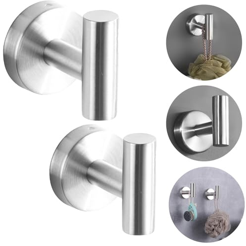 Boxonly Gancio appendiabiti a ventosa in acciaio inox resistente, senza fori, per bagno e cucina, argento spazzolato, 2 pezzi, forte tenuta a ventosa, capacità fino a 5 kg, design moderno e