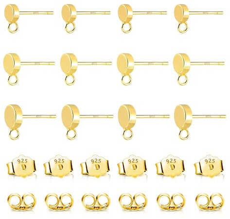 Kit Orecchini Bottone Argento Anelli Tappi Ipoallergenici Chiusura Farfalla | KISSPAT orecchini a bottone in argento per creare il tuo set di orecchini tappi per Realizzazione fai-da-te Gioielli