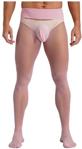 Agoky Homme Sissy Collant Ouvert Entrejambe Bulge Pouch sous Vêtement Collant Ultra-Transparent Stocking