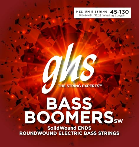 GHS Bass Boomers - SolidWound Ends - 5-Saiten-Basssaiten-Set - 45-130 - Medium Gauge - 5M-4045 Set