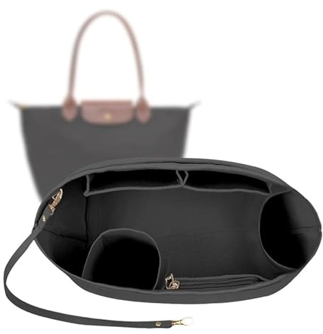 Gliterra Organizer L für Longchamp Tasche, Taschenorganizer für Le Pliage L mit 9 Fach und Schlüsselkette aus Premium Filz(Schwarz L)
