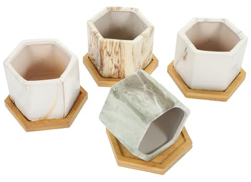 Sosoport Lot de 4 Pots de Fleurs en Céramique à Motifs Marbrés pour Plantes Succulentes