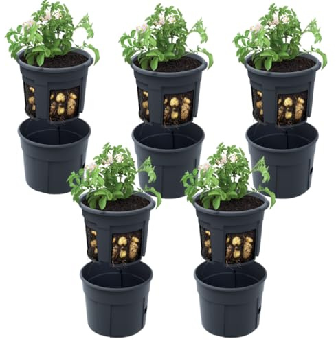 DTU24 5er Set Blumentopf Kartoffel-Pflanztopf Potato Topf 12 L Kartoffel-Anzuchttopf Gemüse Kartoffeln Pflanzkübel Pflanztopf Höhe 23,7 cm (5 Stück, ⌀ 30 cm)