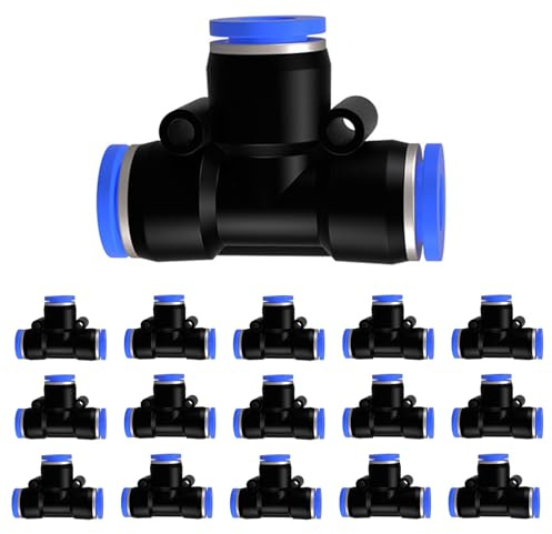 15 Stück 4mm OD pneumatische Steckverbindung,3 Wege T-Stücke Schnellverschraubungen Kunststoff Rohr PE Luftleitungsadapter,Push in Connect Pneumatik Fitting(PE - 4mm - 15 Stück)