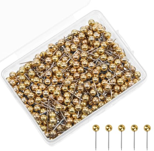 Kryzulax 200 Stücke Map Pins,Map Push Pins,Rundkopf Stecknadeln,Karte Nagel Pinnadeln,Dekorative Reißzwecke,Stecknadeln mit Stahlspitze für Weltkarte,Stoffmarkierung und Pinnwand(Golden)