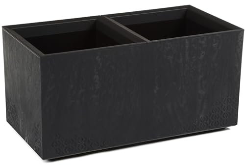 HowHomely Macetero Grande para Exterior de 78 x 39 x 39 cm, con Ruedas con tapón de Drenaje, Maceta Rectangular para jardín y terraza, Aspecto de hormigón