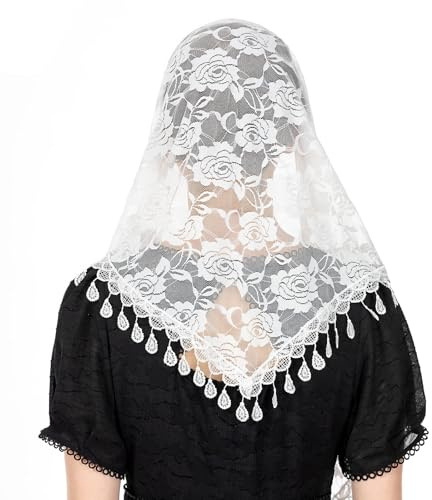 Yeenano Voile Triangulaire en Dentelle Couvrant la Chapelle écharpe Brodée Coiffe Grâce Voiles de Mariée élégance Tulle pour Fête, Anniversaire,Mariage,Mascarade