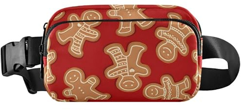 Fanny Packs Sac banane de Noël imperméable pour femme Pain d'épices rouge 2, 20,3 x 13,5 x 5,8 cm, drôle mignon, pain d'épices de Noël rouge 2, 20,3 x 5,3 x 5,3 x, Pain d'épices de Noël Rouge 2, 8 x