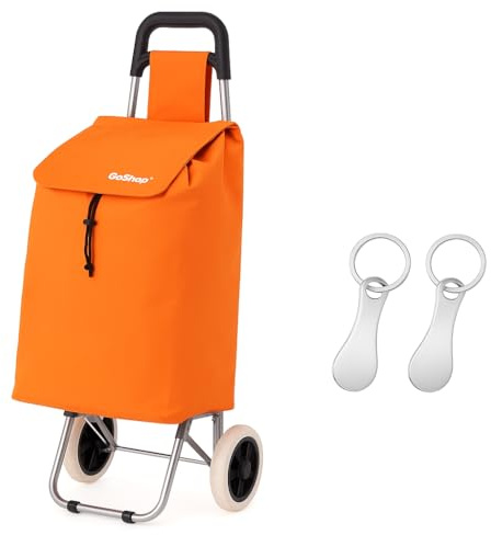 Premium 59Ltr Foldable Shopping Trolley with 2Pcs Stainless Steel Trolley Token, Hard Wearing & Lightweight Trendy Collapsible Push/Pull Cart for Easy Storage with 1 Year Guarantee (Orange)