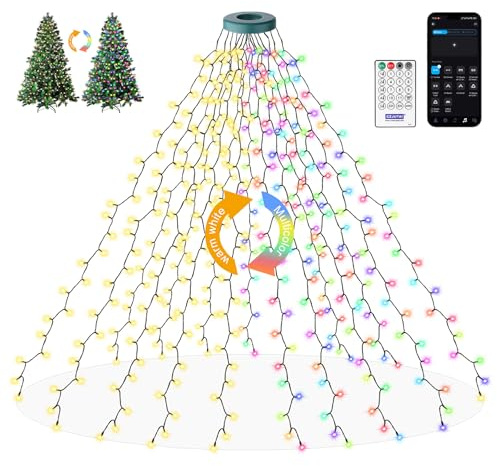 Luci per Albero di Natale da 2M con Controllo APP Intelligente,Catena Luminosa per Albero di Natale da 400 LED con Anello,17 Effetti Dinamici,16 Ghirlande,Luci RGB per Decorazioni Natalizie da Interno