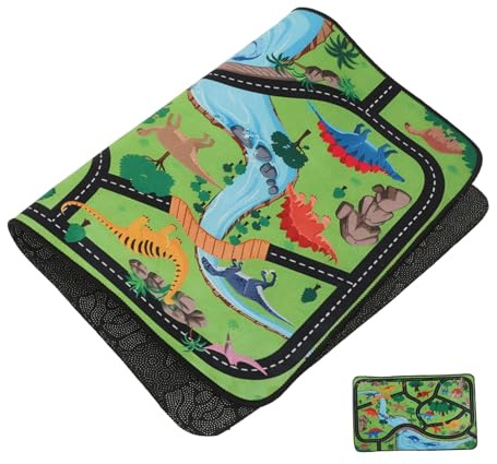 PartyKindom Tappeto Gioco Dinosauri per Bambini, Pieghevole e Antiscivolo in Poliestere, Stile Cartone Animato per Camera da Letto e Apprendimento
