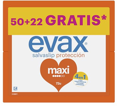 Salvaslip Evax Maxi 72 (50+ 22 gratis), Sistema no olor, Fresca Y Protegida