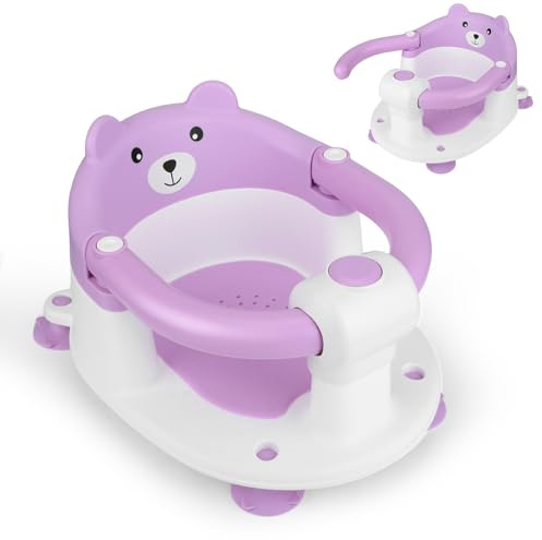 Baignoire pour bébé à partir de 6 mois, siège de bain avec 4 ventouses antidérapantes et trous d'asphalte, design surélevé, sécurité, portabilité et ergonomie, pour douche ou baignoire, violet