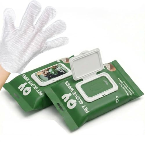 QingYa 20-Pack Extra Thick Pet Cleaning Glove Wipes with Lid | Value Pack Dog & Cat Grooming Gloves | Rinse-Free Bath Wipes with Coconut, Aloe & Jojoba for Odor Control & Daily Care