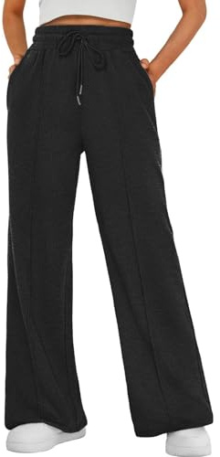 Yutdeng Pantalones Anchos Mujer Jogger Pantalón Chándal con Bolsillos Cordón Cintura Elasticos Casual Frescos Palazzo Pantalon Ancho Mujer Largo Deporte Yoga Correr Pijama Comodos,Negro,M
