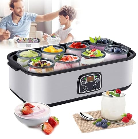 TIANTOO Yogurtera Automática De 1400 Ml con 8 Frascos De Vidrio, Control De Temperatura Y Tiempo Ajustables, Calentamiento De Equilibrio De 360°, para Yogur Casero.,1400ml