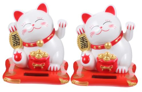 Gatuida 2piezas Gato Suerte Solar Brazo Móvil Unidades para Coche Figura de Gato Auspiciosa Decoración de Escritorio
