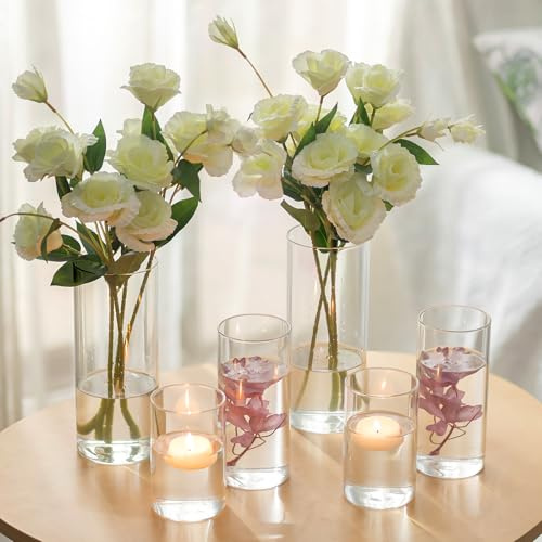 Hewory glasvas cylinderljusglas för bordsdekoration: 3 mm väggtjocklek vaser set 6 lyktglas för bröllopsdekoration – cylindervas-set stor vas glas glascylinder för dekoration vardagsrum Home Party