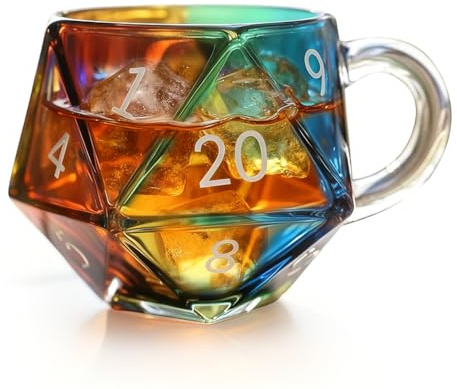 Zinueen Gobelet à Dés D20 avec Dés - Gobelet Polyédrique arc-en-ciel à 20 Faces avec Anse pour Les Fans de Jeux de Rôle et de Fantasy, Cadeau pour Une Soirée Jeux