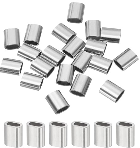 QUARKZMAN 20 Stück 10mm Lange Seilklemmen 3,5mm Innenbreite, Oval Crimphülsen Edelstahl Hülsen 6,8mm Innenlänge für 3mm Durchmesser Drahtseil Kabel Expanderseil Planenseil Gummiseil, Silber