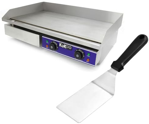 Large Commercial Griddle Plate with Scraper 300ºC 4.2 kW 220V Countertop Electric Hotplate Stainless Steel Bacon Fryer Steak Kitchen Business Catering Grill