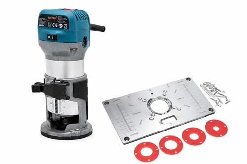 KATSU Electric Wood Hand Trimmer 220V with Aluminium Router Table Insert Plate – Router Bundle