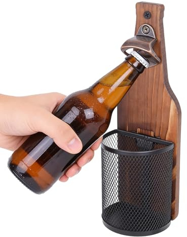 Bieröffner Wand mit Kronkorken Sammler, Vintage Hölzerne Flaschenöffner Wandmontage, Wandflaschenöffner mit Auffangbehälter, für Küche, Terrasse, Bar, Bier Geschenke für Männer und Bierliebhabe