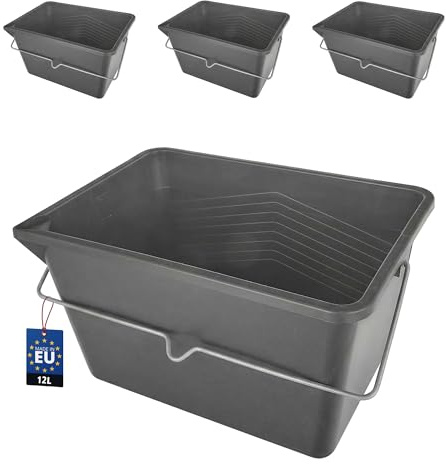 BAKOKI Set di 3 secchi per vernice, 12 l, quadrati, in plastica, con manico in metallo e bordo fuso, impilabili, leggeri e robusti, perfetti per mescolare e trasportare la vernice durante lavori di