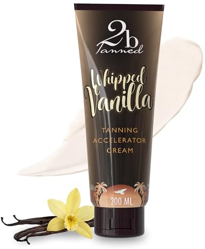 2bTanned Tanning Accelerator Cream, Sunbed Cream Enhanced with Thalitan & Tyrosine For A Deeper Tan, Hydrating Tanning Lotion with Shea Butter, Aloe Vera & Collagen, 200 ml - Whipped Vanilla
