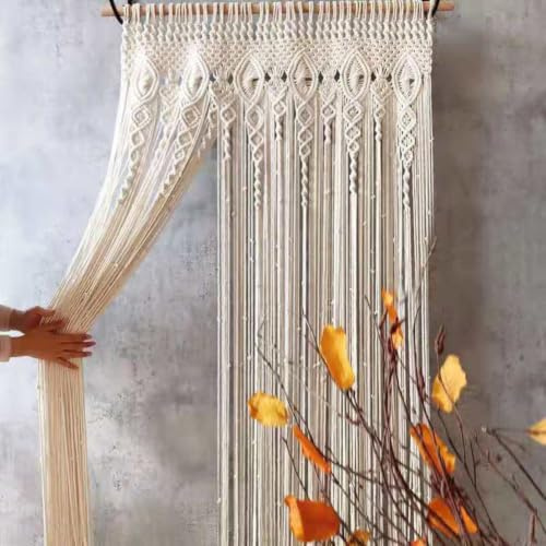 ToolsEvery Tapiz macramé Tejido a Mano, Cortina de Puerta de algodón Beige, Separador de Espacios Estilo Bohemio para Puerta, Ventana, balcón y habitación, Varios tamaños Disponibles (95 x 200 cm)