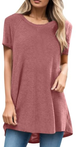 Långärmad damskjorta, lång kortärmad, avslappnade långtoppar, blusar, blusar, toppar för leggings, sommar, plus size damblus, elegant skjorta, ledig lång blus för leggings, 3 rosa, L