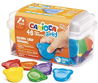 CARIOCA Teddy Wachsmalstift Set für Babys | Schachtel Wachsmalstifte für Kinder ab 1 Jahr, in Bärenform, 48 Stück | Buntstifte in widerstandsfähigem Kunststoffbehälter. Reichlich glutenfreies Set für Schulwerkstätten
