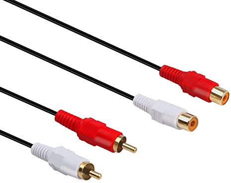 Cavo di prolunga audio stereo RCA, placcato oro, 2 x RCA maschio a 2 x RCA femmina (1 m)