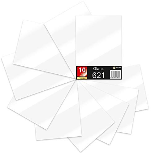 Finest Folia 10 x Din A4 Bögen Plotterfolie 621/631 Selbstklebende Folie im Set Vinyl zum Plotten DIY Bastelfolie Sticker Beschriftung Aufkleber 29,7x21cm (Weiß glanz, 10er Set)