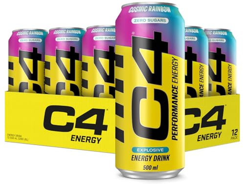 C4 Performance Energy Drinks Cosmic Rainbow 500ml (12 pack) | Sugar Free Energy Drink with 160mg Caffeine, 250mg Betaine, 1050mg Taurine | Low Calorie Fizzy Drinks for On the Go Energy and Focus