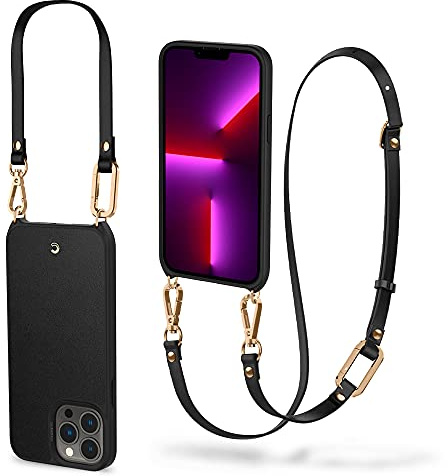 CYRILL Classic Charm [Crossbody Case] Compatible with iPhone 13 Pro Max 2021, Premium PU Leather with Shockproof TPU Bumper Case with Adjustable Cord for iPhone 13 Pro Max 6.7 (2021) - Black